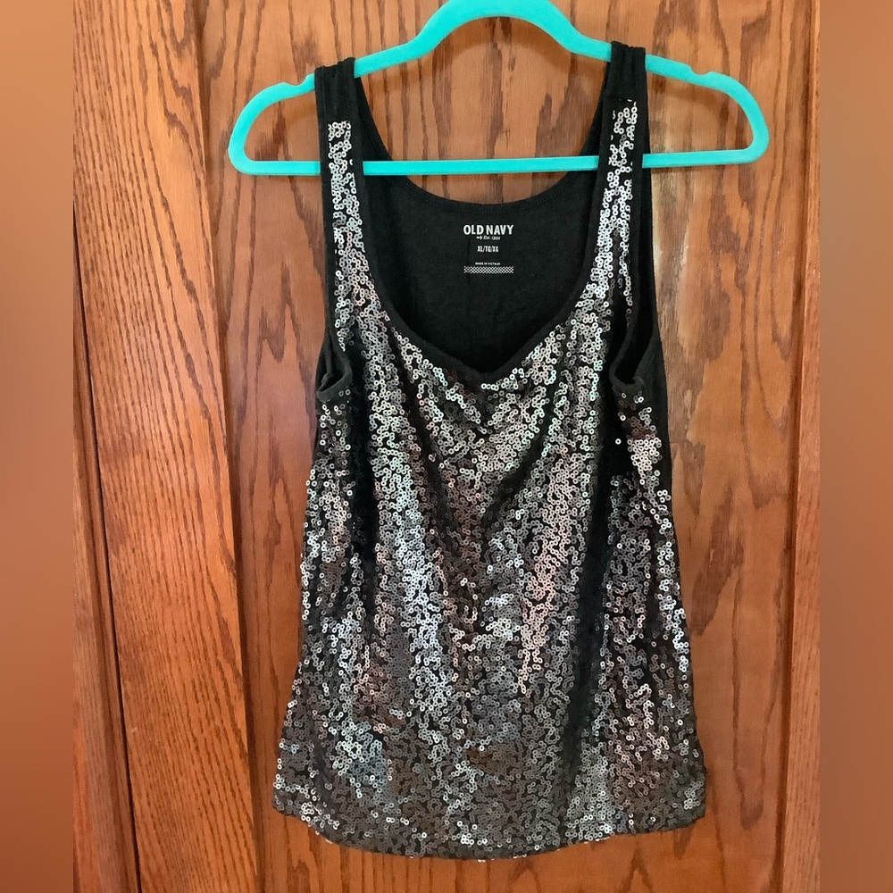 Old Navy Sequin Dark Gray and Silver Sleeveless Tank Top